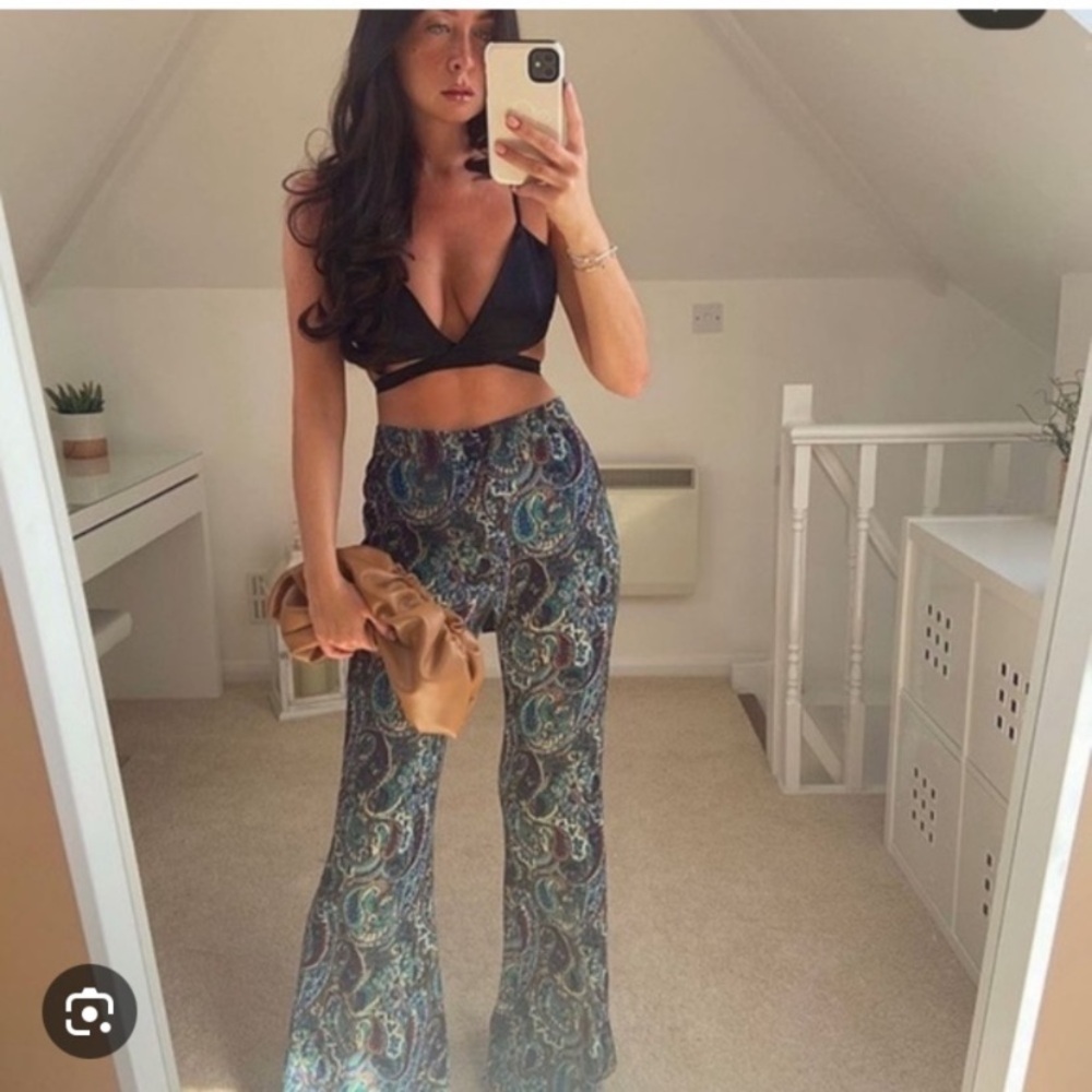 Zara Wide Leg Paisley Printed Flare Leg Pants SZ L